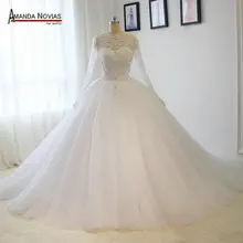 Потрясающие пышные бальные платья с длинными рукавами, расшитые бисером Свадебные платья