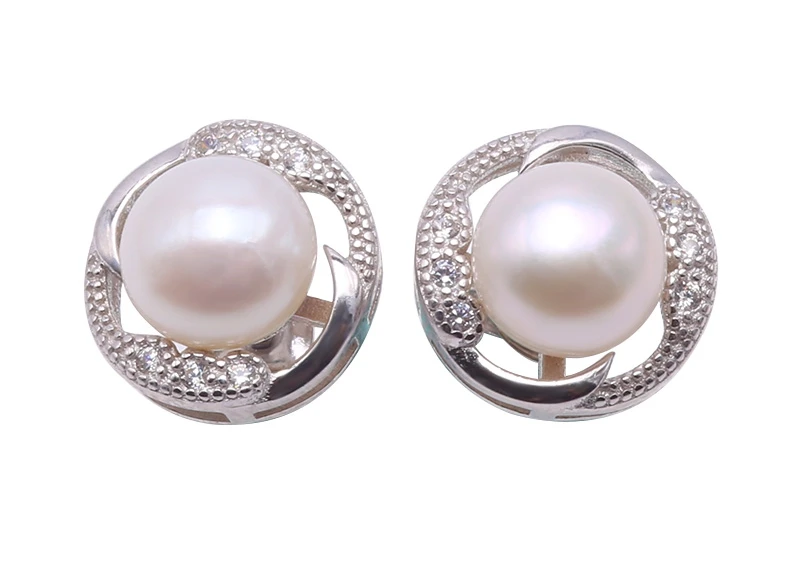 

pearl stud earrings sterling silver earring 7.5mm White pearl earrings Near-round Freshwater Christmas jewelry for women
