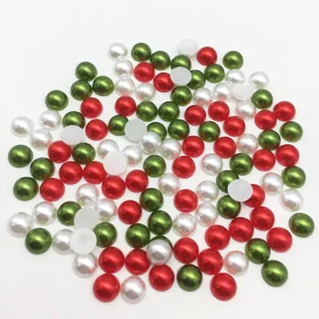

200pcs 8mm Christmas Red White Green Half Round Pearls Flatbacks Embellishments DIY Phone Nail Decorations Crafts For Cardmaking