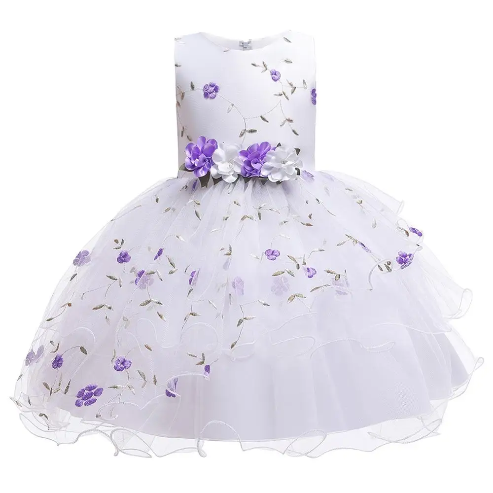Платье с цветочным узором для девочек на свадьбу и вечеринку; летнее элегантное платье принцессы для девочек; Детские платья для девочек; костюм; детская одежда - Цвет: Purple