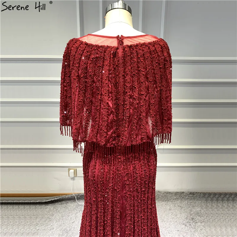 Дубай дизайн без рукавов шаль Пряжа вечерние платья винно-красный бисер блестками вечерние кружевные платья Serene Хилл BLA60800
