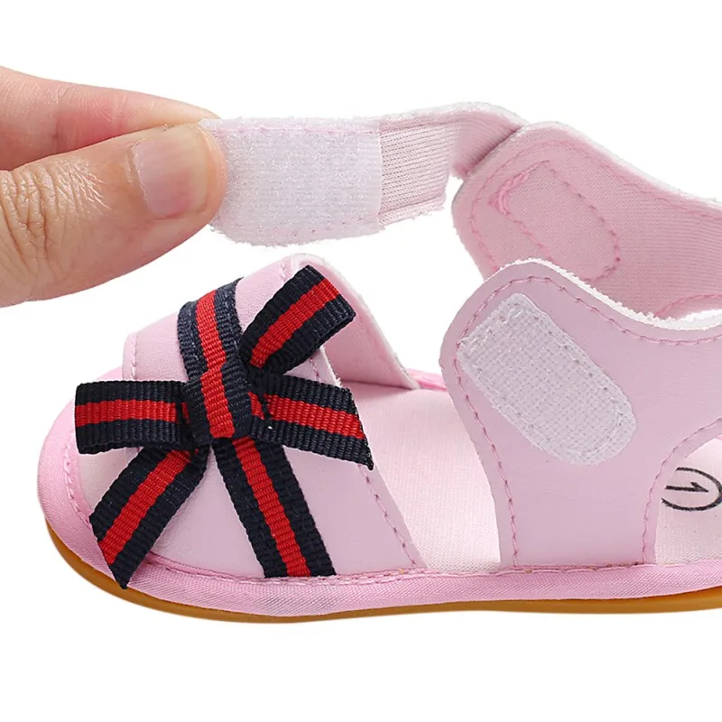 Для маленьких девочек летние сандалии ПУ лук милый ребенок обувь модные пляжные сандалии для девочек дышащая мягкая подошва скольжения
