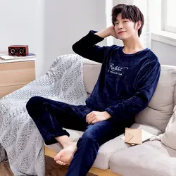 Для мужчин Корейский повседневное домашняя пижама наборы для ухода за кожей зима Kawaii Мультфильм флис женщин пижамы Твердые фланель