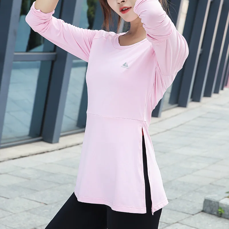 

HTLD Quick Dry Long Sleeve T shirts Women O-neck Slim Fitness Shirts Workout Tops Harajuku Fork opening Clothes Tee Shirt Femme