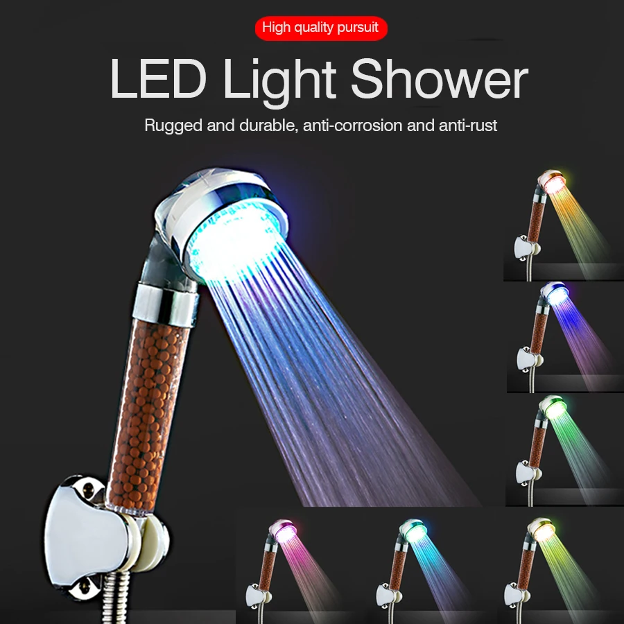 

LED Shower Head Adjustable Jetting Shower Filter High Pressure Water Saving Shower Head Handheld Temperature Control Head