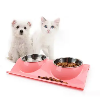 

brand New Stainless Steel Double Pet Dog Cat Diner Dish Bowl Water Food Thickening Holder Feeder
