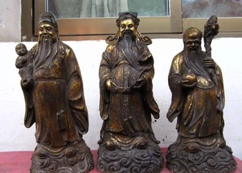 

14"Chinese Folk Bronze Copper Three Longevity Fukurokuju God Buddha Statue