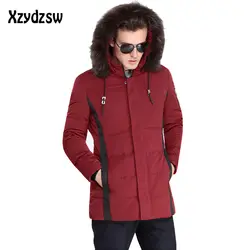 Зимняя куртка Для мужчин пальто утка Подпушка куртка Канада Гуд Мех животных капюшон съемный парка Для мужчин пальто мужской Для мужчин