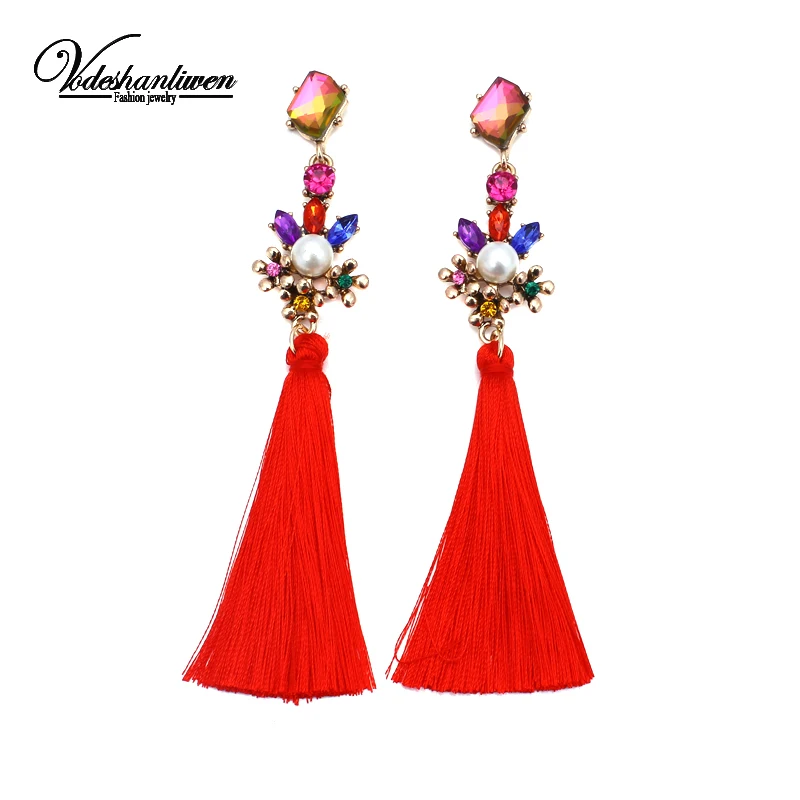 Vodeshanliwen 2017 Multicolored Wedding Tassel Statement Earrings Hot sale Brand Evening Dress Earring For Jewelry | Украшения и