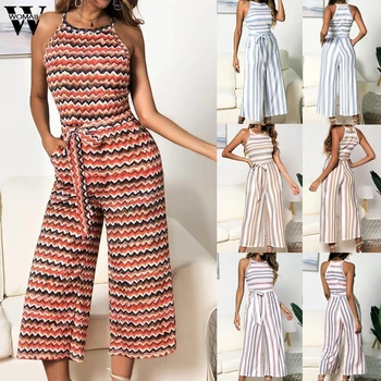 

Womail bodysuit Women Summer Sleeveless Long Jumpsuit Multicolor Striped Jumpsuit loose Casual fashion High Quality 2019 A18