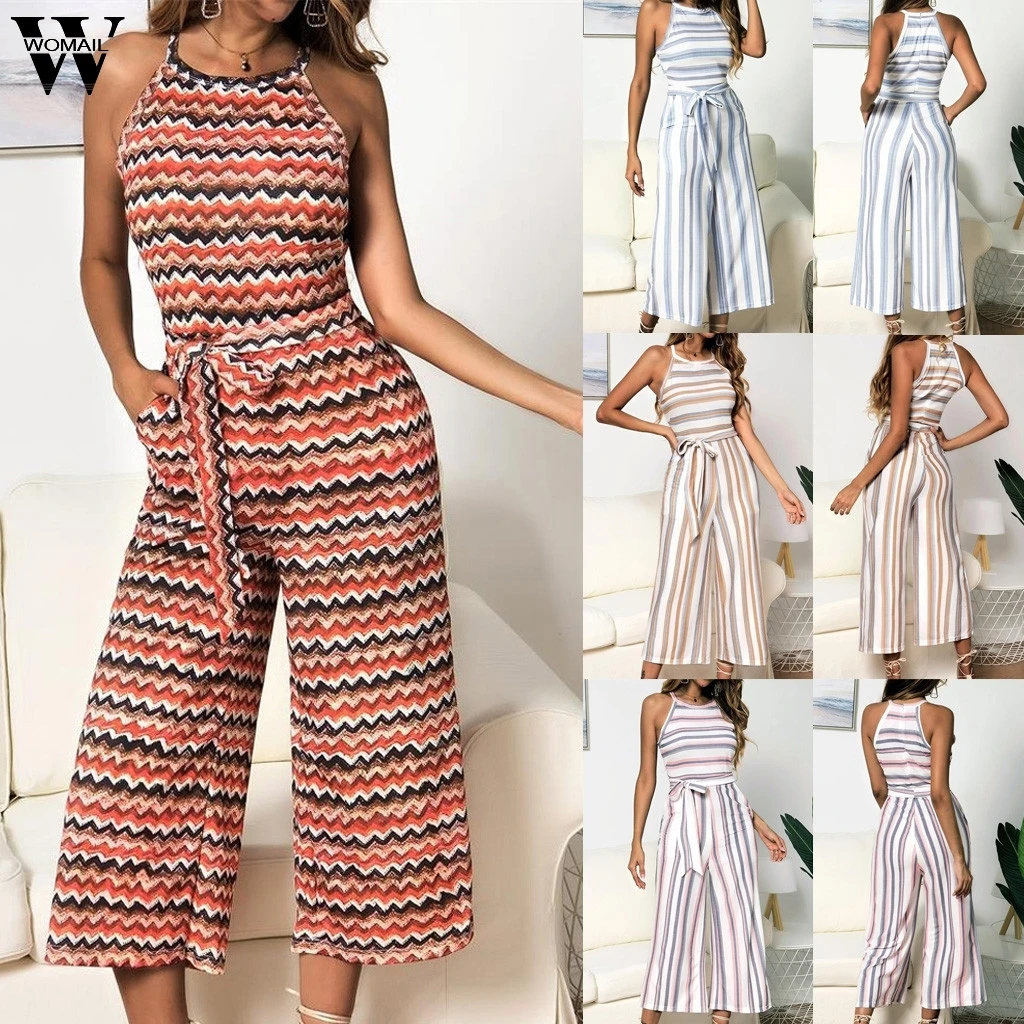 Womail bodysuit Women Summer Sleeveless Long Jumpsuit Multicolor Striped Jumpsuit loose Casual fashion High Quality 2019 A18 Womail bodysuit Women Summer Sleeveless Long Jumpsuit Multicolor Striped Jumpsuit loose Casual fashion High Quality 2019 A18