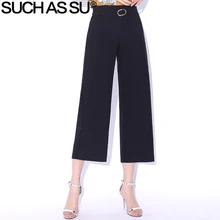 *#Best Price New Spring Summer 2019 Mid Long Knit Wide Leg Pants Women Elastic High Waist Straight Pants M-3XL Size Female Seven Point Pants *#Best Price New Spring Summer 2019 Mid Long Knit Wide Leg Pants Women Elastic High Waist Straight Pants M-3XL Size Female Seven Point Pants