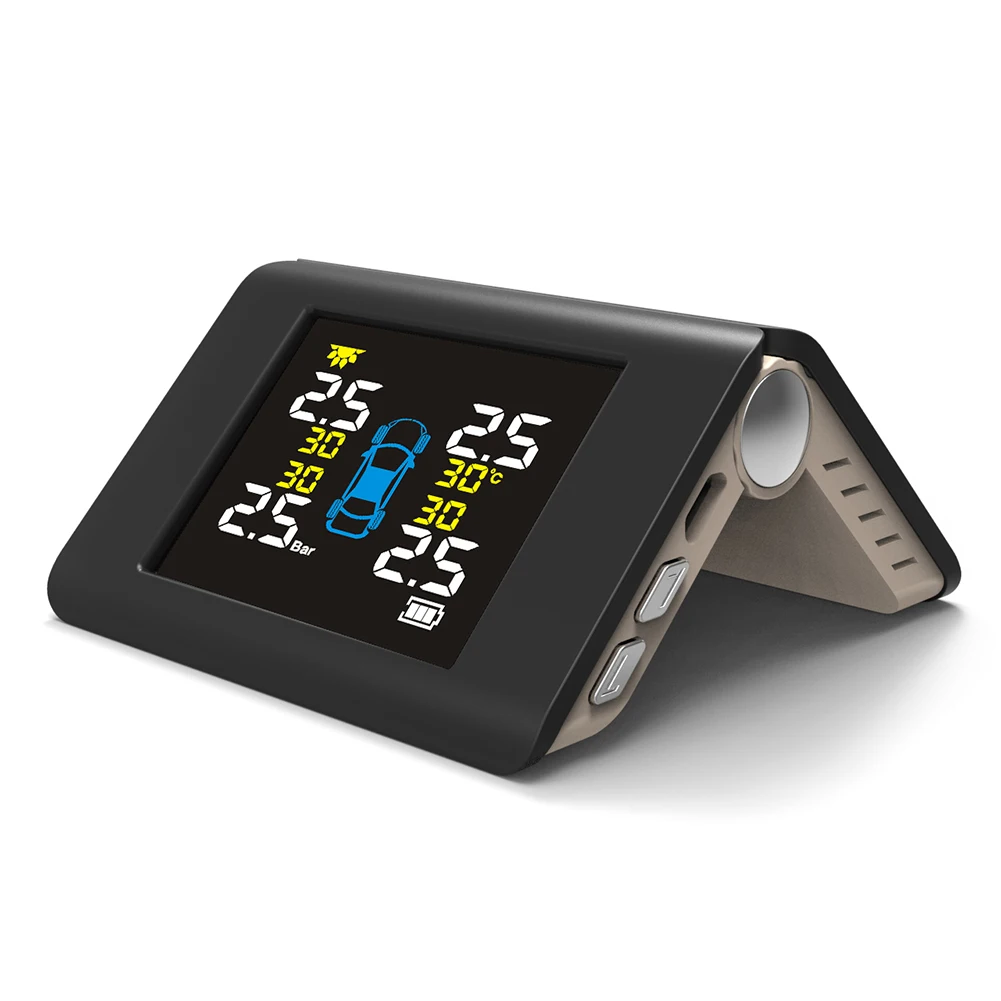 

PSI/BAR LCD Display Tire Pressure Monitoring System Solar USB Charging 2 Charge 4 Extrenal Sensors Real-time Temperature Monitor