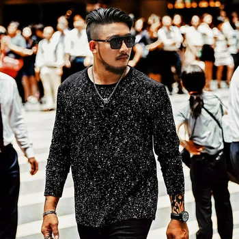 

Plus size long sleeve t-shirt for men 2020 new spring and autumn black dots male bottoming shirt thin cotton 5XL 6XL 7XL T11a
