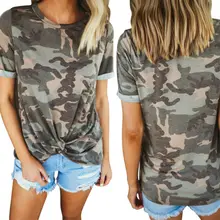 Women's Camouflage Print Summer Knot O-neck Short Sleeve Tops T Shirt Ladies Printing Tee Women Casual Fashion T-Shirts Women's Camouflage Print Summer Knot O-neck Short Sleeve Tops T Shirt Ladies Printing Tee Women Casual Fashion T-Shirts