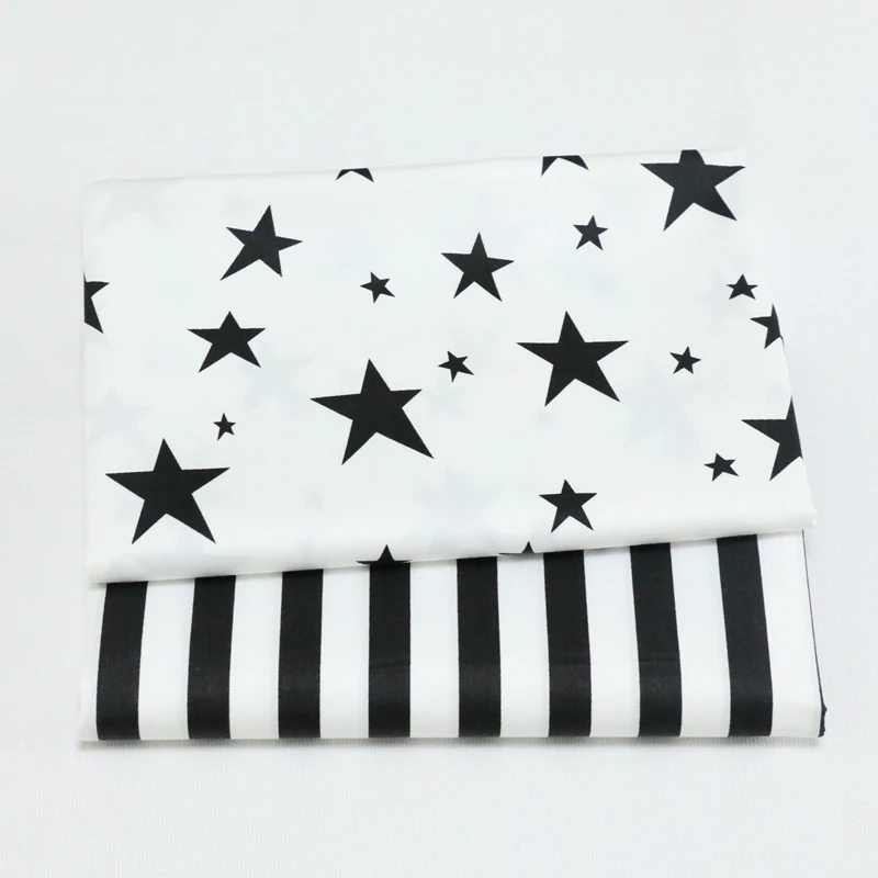 

Black Stars and Strip Twill Cotton Fabric,Patchwork Cloth,DIY Sewing Quilting Fat Quarters Material For Baby&Child