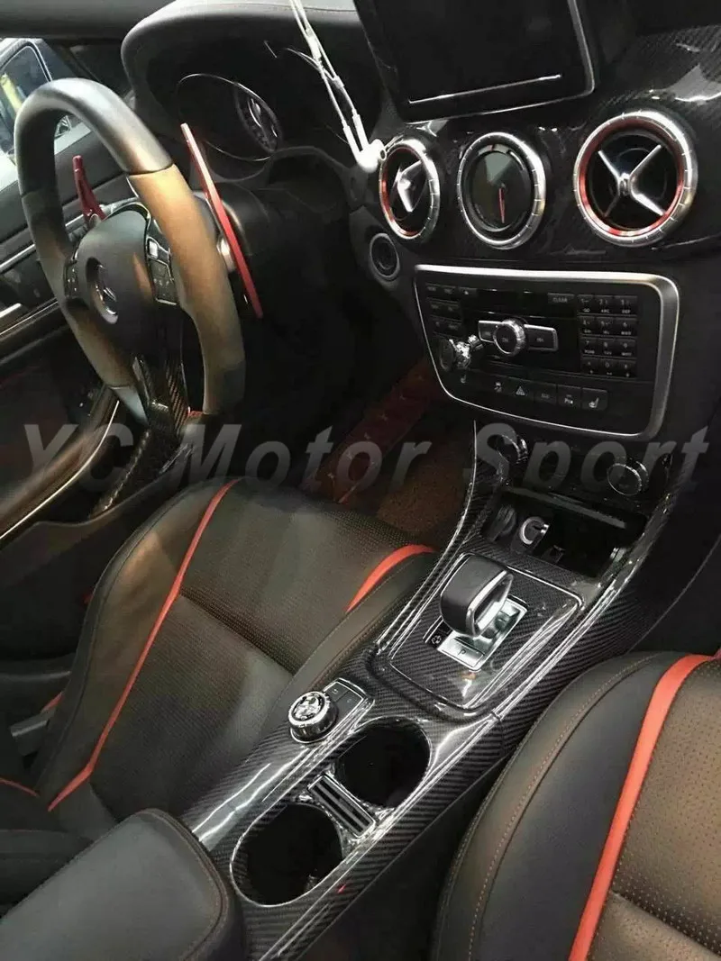 Сухой углеродного волокна, пригодный для 14-16 Мб CLA glk-класс A45 CLA45 GLA45 W176 W117 X156 для леворульных автомобилей, чашки и COMAND Управление обрамляющая панель крышки