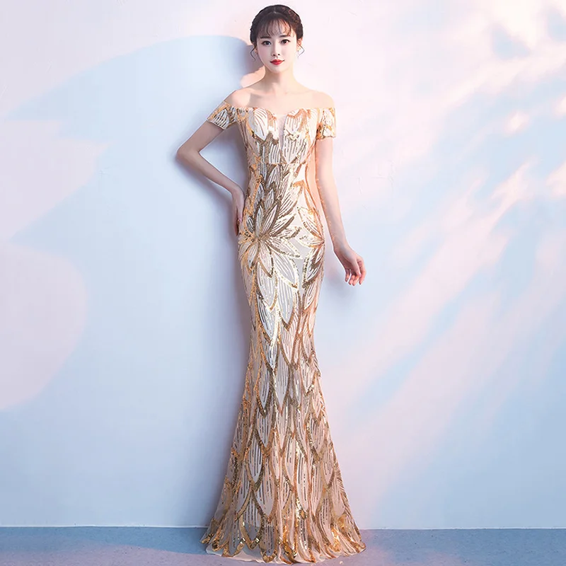 Long gold evening dresses for women near me