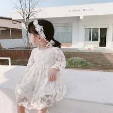 Кружевное платье принцессы с вышивкой в сказочном стиле для девочек; коллекция года; весенние платья принцессы с круглым воротником для малышей; детская одежда с длинными рукавами