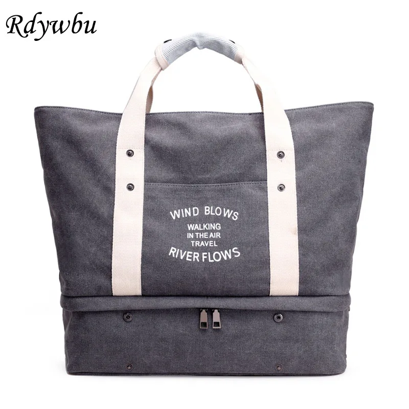 

Rdywbu Multifunction Letters Canvas Shoulder Bag High Quality Women's Big Weekend Travel Tote Handbag Flight Storage Bolsa B560
