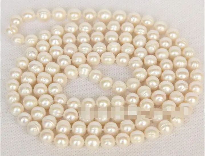 

Free shipping hot sale Women Bridal Wedding Jewelry >>47" 11mm near round white cultured pearls necklace