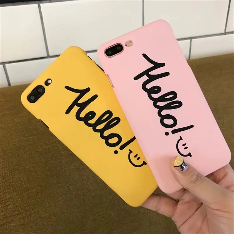 Cute Smiling face phone Cases For iphone 7 8 6 6s hard PC case iPhone Plus Funny&quotHello&quot Letter Style Fundas Cover | Мобильные