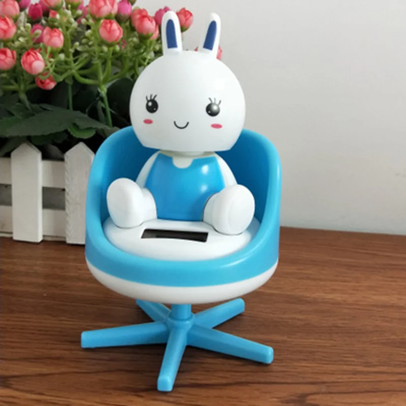 

Car Ornament Shaking Head Rabbit Chair Auto Interior Dashboard Decoration Solar Power Smart Cartoon Style Interior Accessories