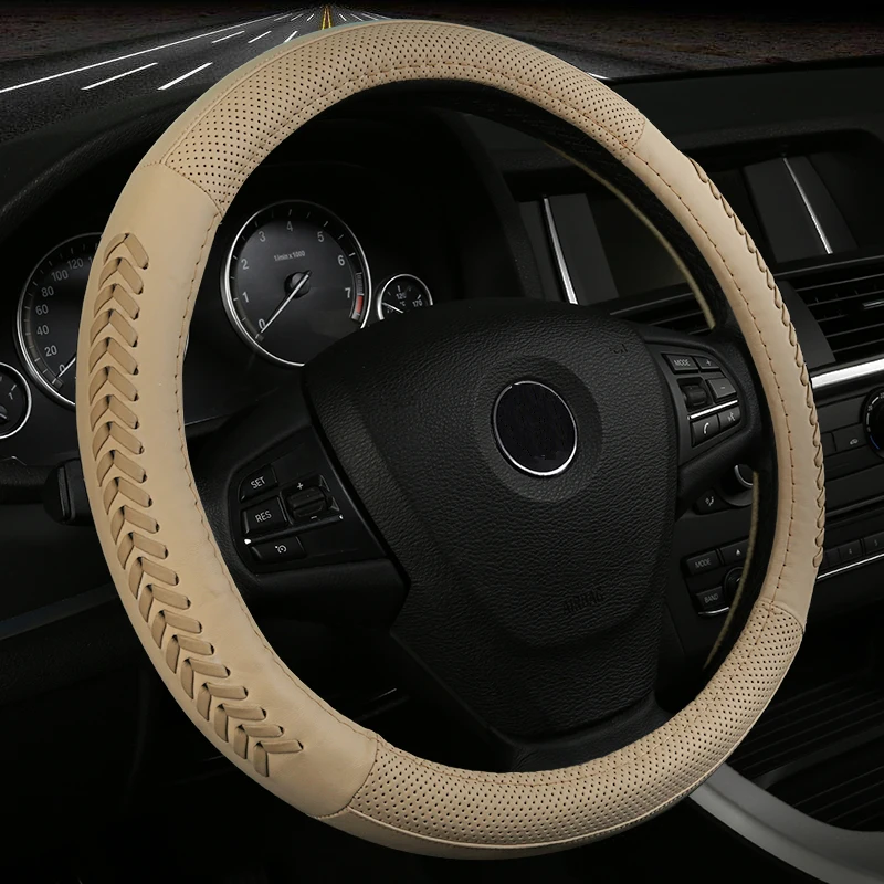Hand woven leather car steering wheel cover for BMW X5 E70 F15 X4 F26 automobile stylingin