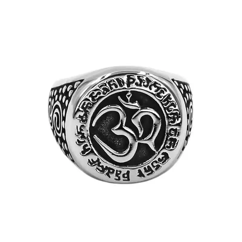 

Om Symbol, Buddhism, Zen Art Ring Stainless Steel Jewelry Classsic Tribal India Om Yoga Biker Mens Ring Wholesale SWR0890A