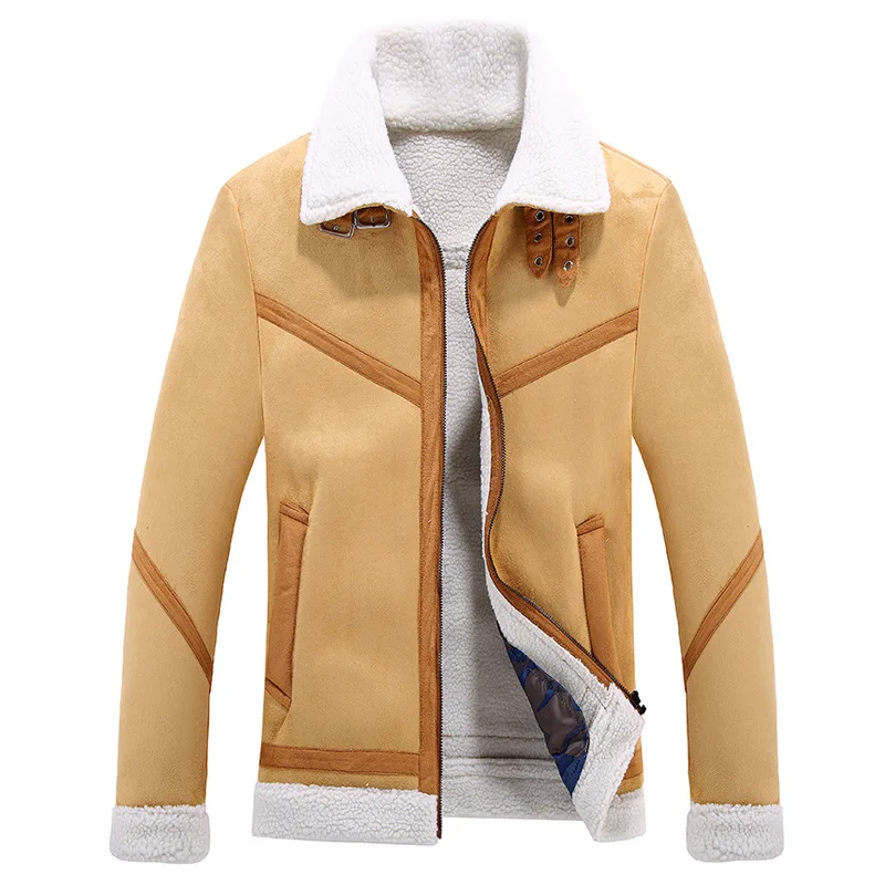 Мужские замшевые Пиджаки Плюс Размер брендовая Высококачественная верхняя одежда из искусственной кожи мужская деловая зимняя куртка из искусственного меха Мужская Флисовая Куртка - Цвет: CAMEL