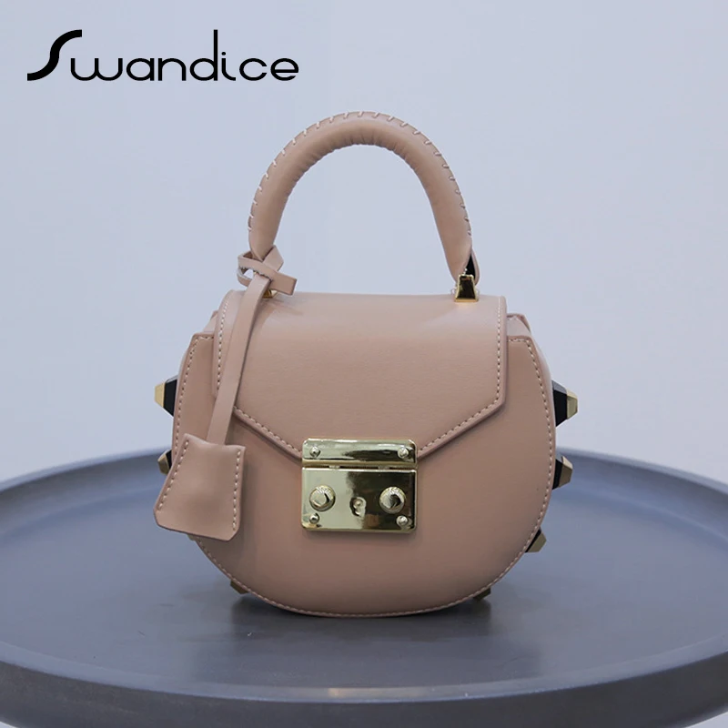 Genuine Leather Mimi Studs Saddle Rivets Handbags Vintage Drew Crossbody Messenger Shoulder Bags Small Mini Women