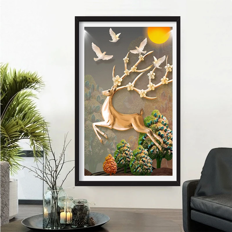 QIANZEHUI-DIY-Diamond-Embroidery-Round-Diamond-Full-rhinestone-5D-Fortune-Tree-Elk-Diamond-painting-cross-stitch (1)