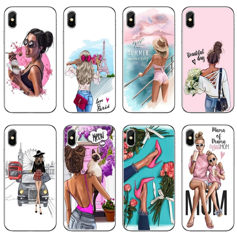 

Black Brown Hair Baby Mom Girl For Huawei Mate 8 9 10 20 P8 P9 P10 P20 pro Lite plus P Smart Mini protective Soft phone case