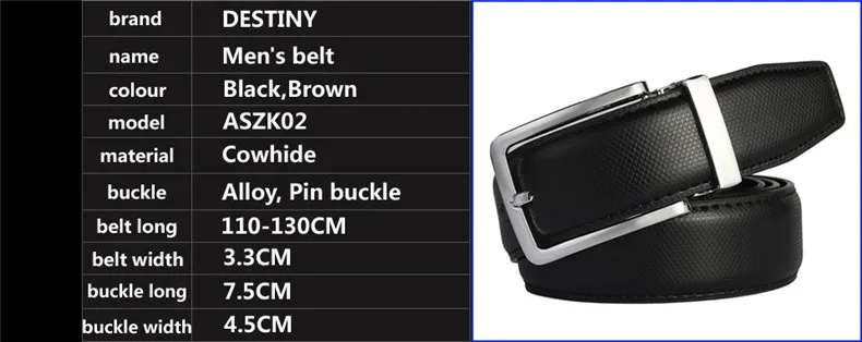 DESTINY Genuine Leather Belt Men High Quality Luxury Brand Famous designer Strap Male For Jeans Pin Buckle Silver Ceinture Homme