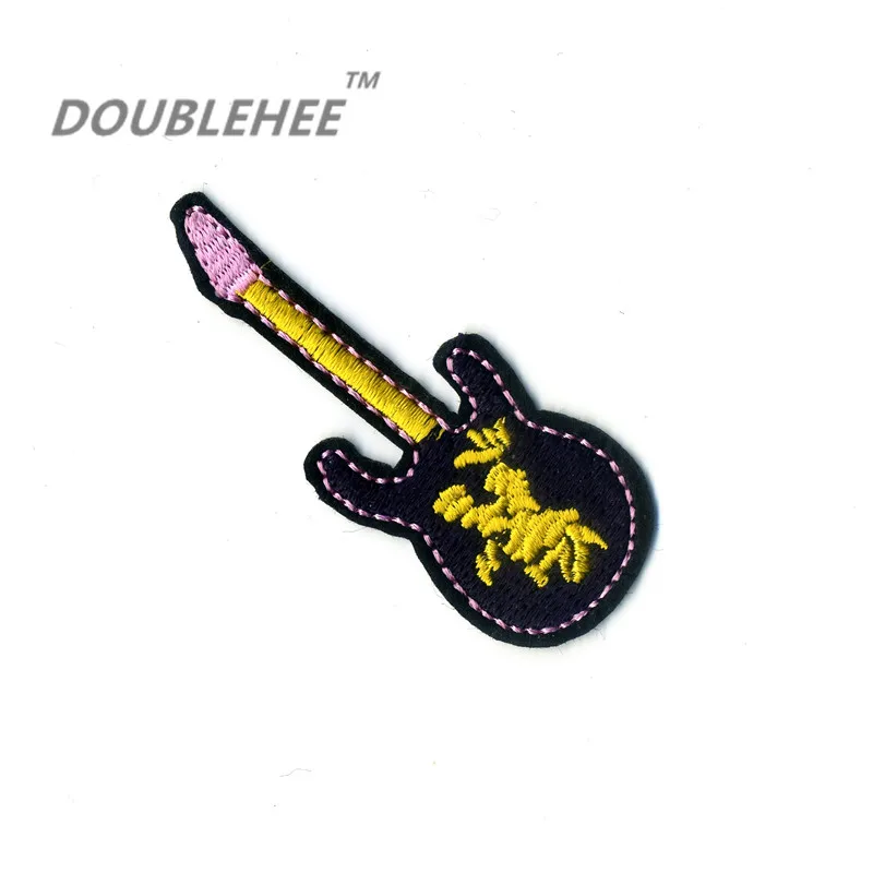 

DOUBLEHEE 2.7cm*7cm Embroidered Iron On Patches Black Guitar Music Lovers Design Motif T-shirt Bags Applique Accessories