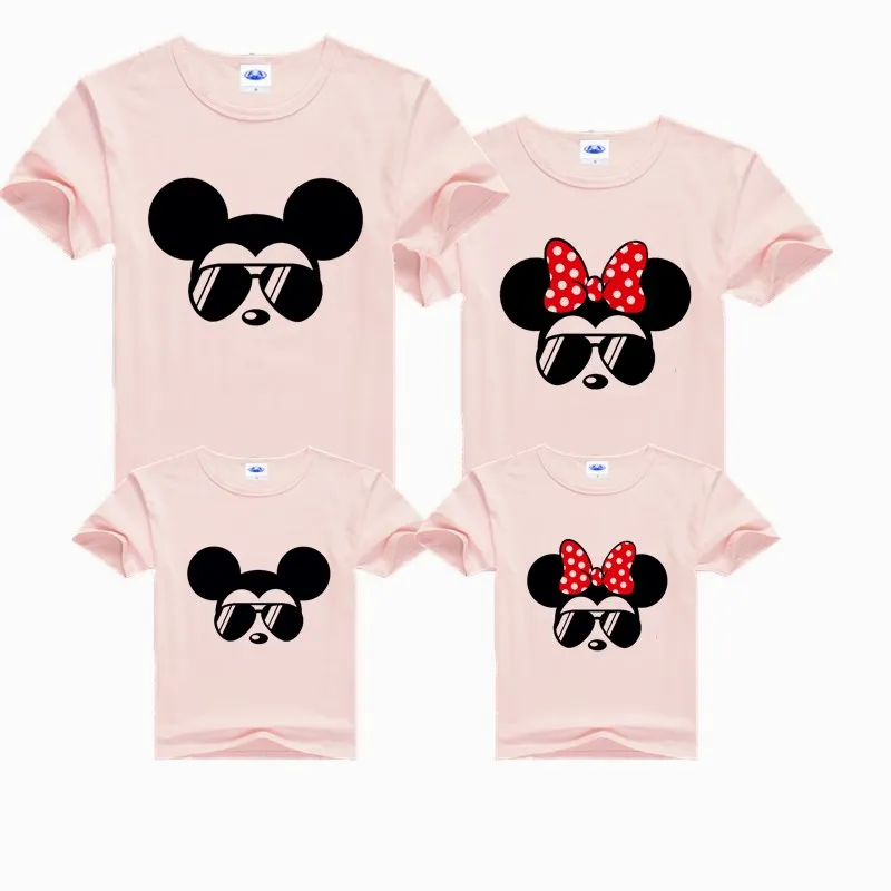 Футболка с мышкой и очками; Семейные комплекты; Одежда «Мама и я»; футболка с Минни; Одежда для мальчиков; футболка с короткими рукавами с мышкой - Цвет: A2-Pink
