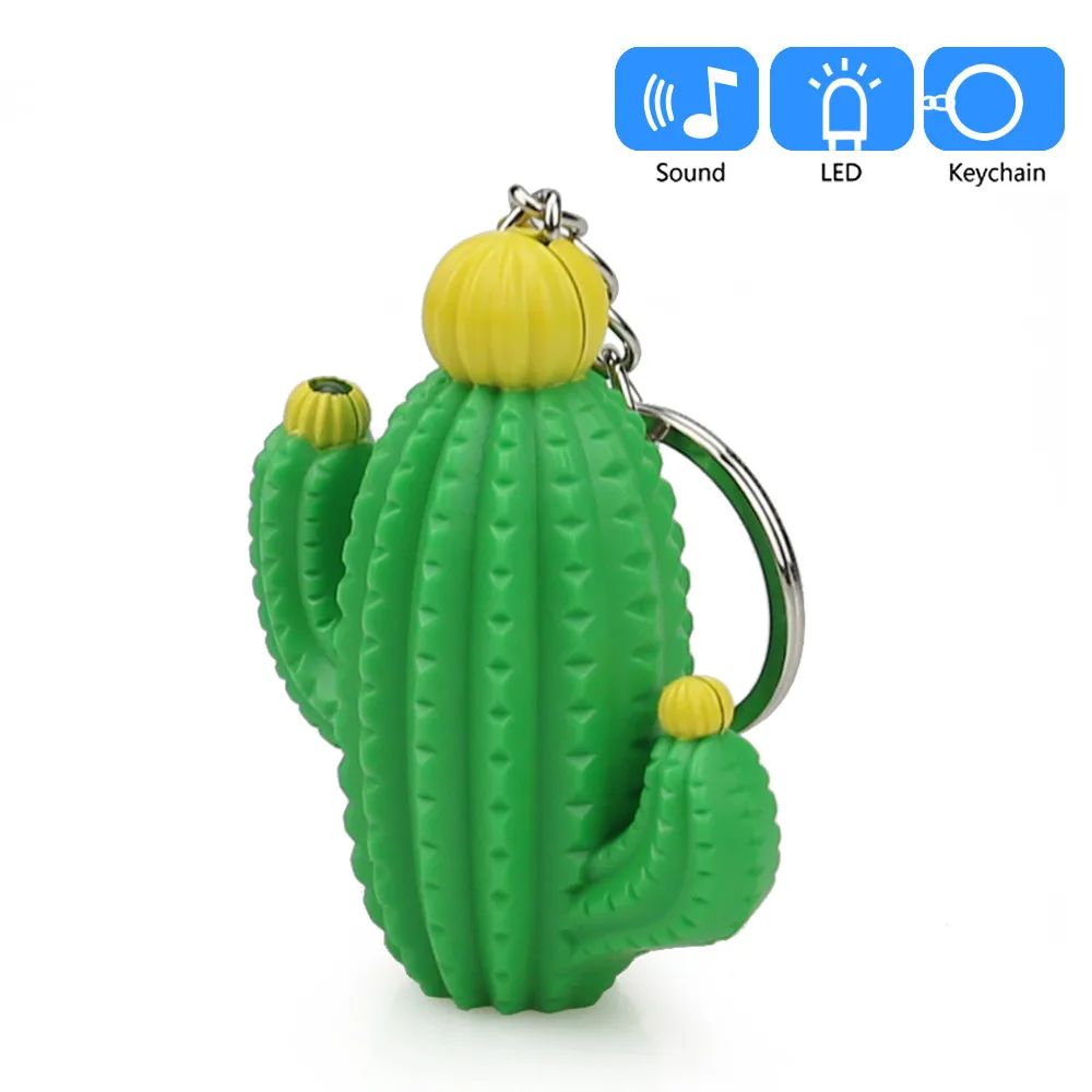 Cute Cactus Model Pendant Keychain With LED Light And Sound Keyfob Kids Toy Gift Trinket durable plastic (PVC) key ring | Украшения и