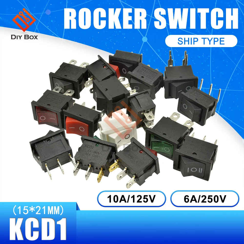 10 шт. KCD1 15*21 мм перекидной клавишный выключатель 2 Pin 3 4 6 защелкивающийся ВКЛ ВЫКЛ