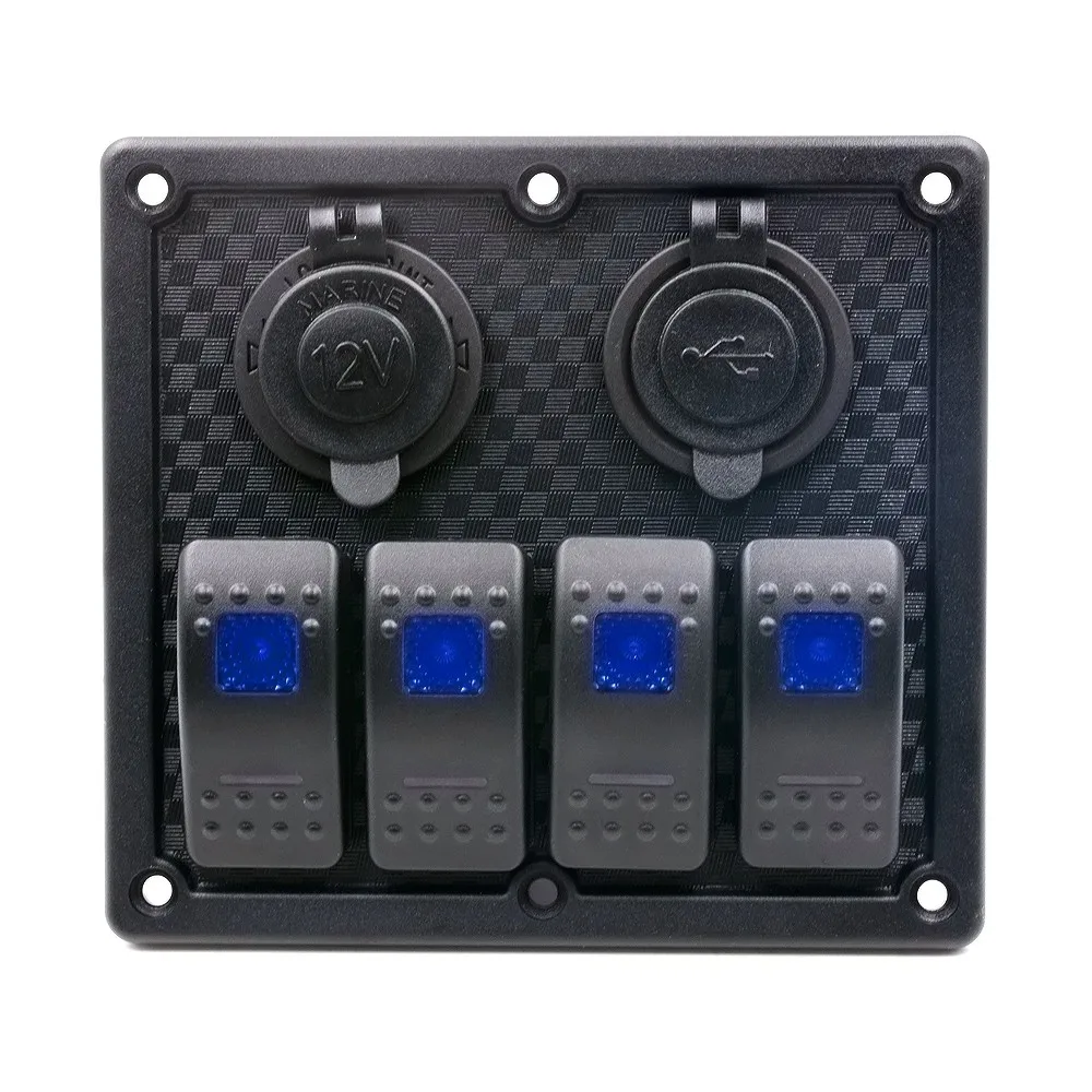 

4 Gang Auto ATV Marine Boat Circuit Blue LED Rocker Panel Switch Waterproof