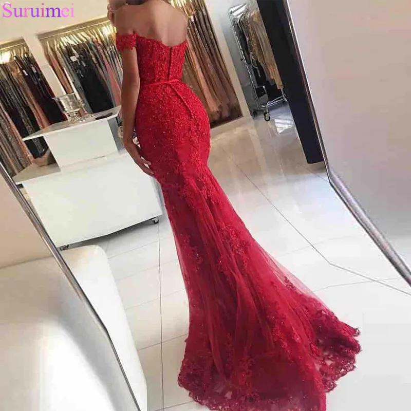Sweetheart-Neck-Lace-Applique-Red-Mermaid-Evening-Dresses-2017-Custom-made-Court-Train-Sleeveless-Beads-Formal (1)