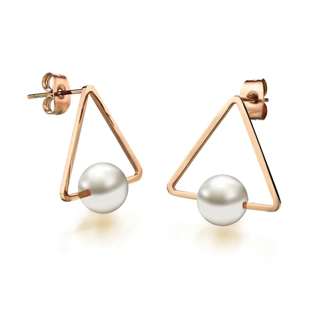 Natural Pearl Earrings Stainless Steel For Women Stud Natural Pearl Earrings Stainless Steel For Women Stud Earring Large Rose Gold Color Jewelry