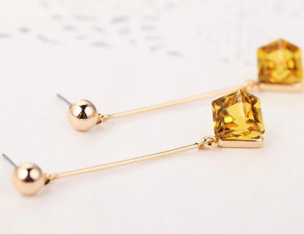 15 Colors Crystal Cube Dangle Earrings