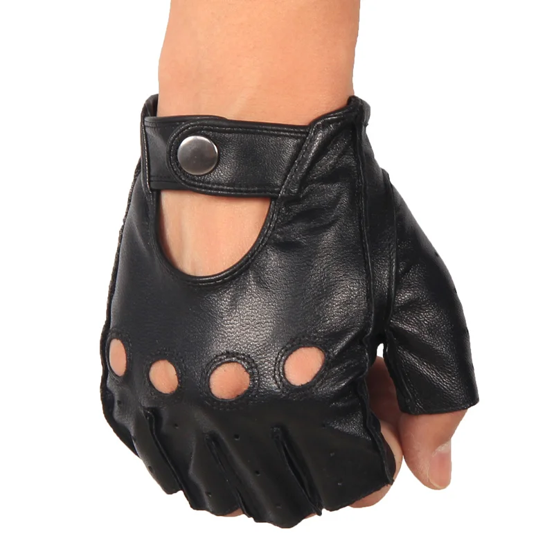 Half-Finger Genuine Leather Gloves Male Autumn Winter Driving Non-Slip Fitness Semi-Fingers Goatskin Leather Gloves For Man NAN7