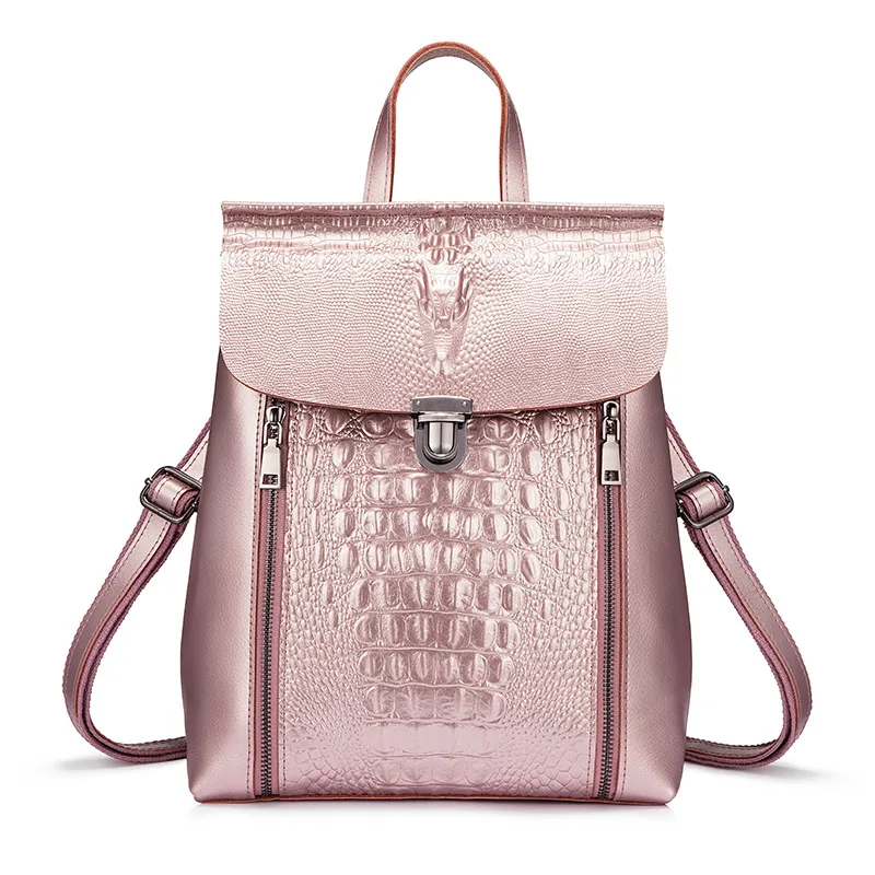 REALER рюкзак женский кожаный рюкзак школьный для девочек подростков, модный женский рюкзак портфель высокого качества, женская большая вместительная сумка на плечо с изящными принтами - Цвет: Pearl Pink