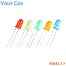 100 шт. 5 мм F5 светодиодный комплект светодиодный Диод Зеленый Синий Оранжевый Красный Желтый DIY электронные компоненты светоизлучающий диод