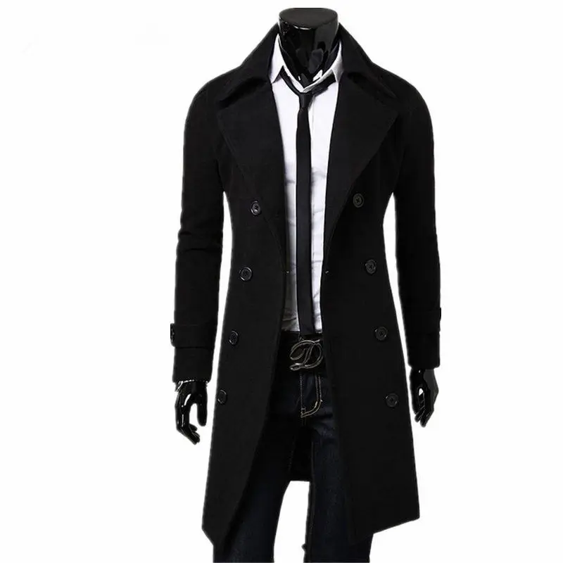 

2018 New Fashion Designer Men Long Coat Mens Trench Coat Autumn Winter Double-breasted Windproof Slim Trench Coat Men Plus Size