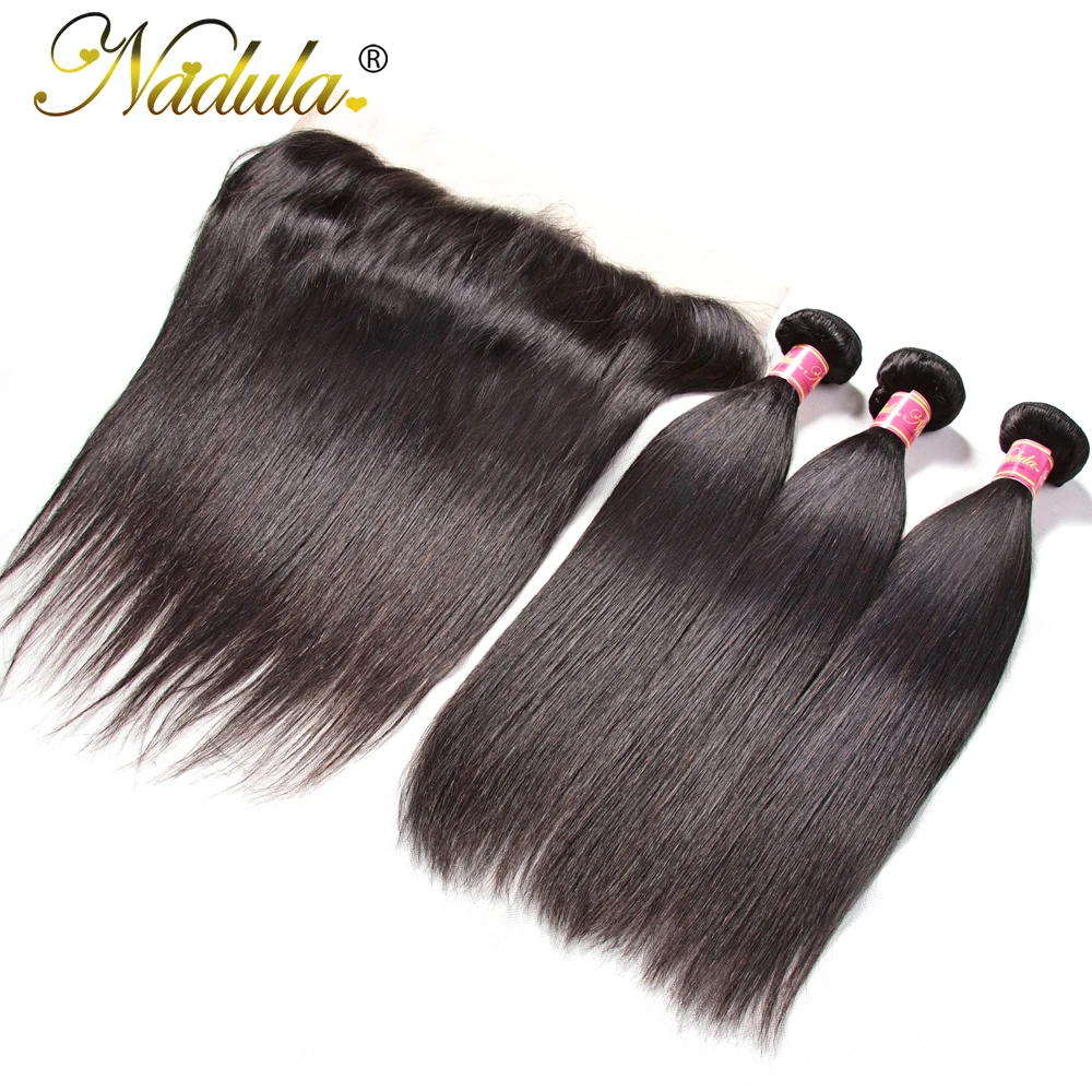 Nadula волосы 3 пряди с фронтальной перуанские прямые человеческие волосы для наращивания 13*4 на шнуровке remy волосы натурального цвета