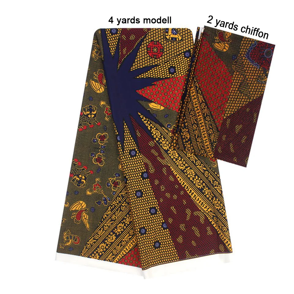 

2 Pcs Set 4 Yards African Ankara Prints Modell Material & 2 Yards Chiffon Ankara Chiffon Fabric YBXM-99