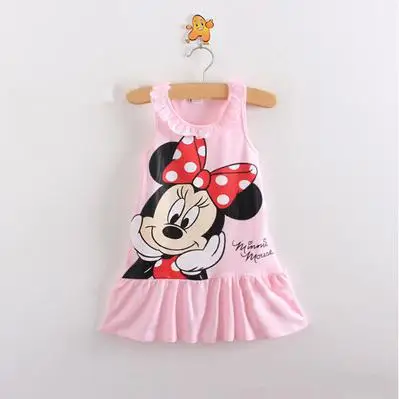 Летнее Модное детское платье на бретельках с рисунком Минни, детское модное свободное платье без рукавов для девочек - Цвет: -G05-Pink-