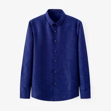 Мужская рубашка с длинным рукавом и принтом, черная, синяя, с отложным воротником, облегающая, деловые рубашки, топы для мужчин, летняя мужская одежда